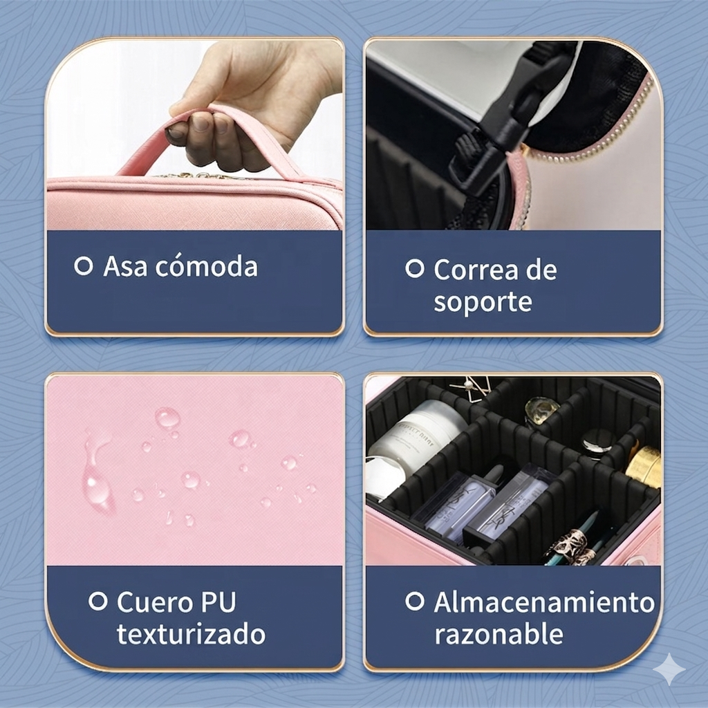 Cosmetiquera con Espejo y Luz Led
