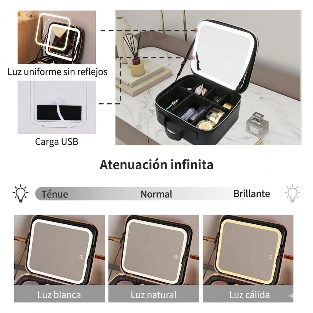 Cosmetiquera con Espejo y Luz Led