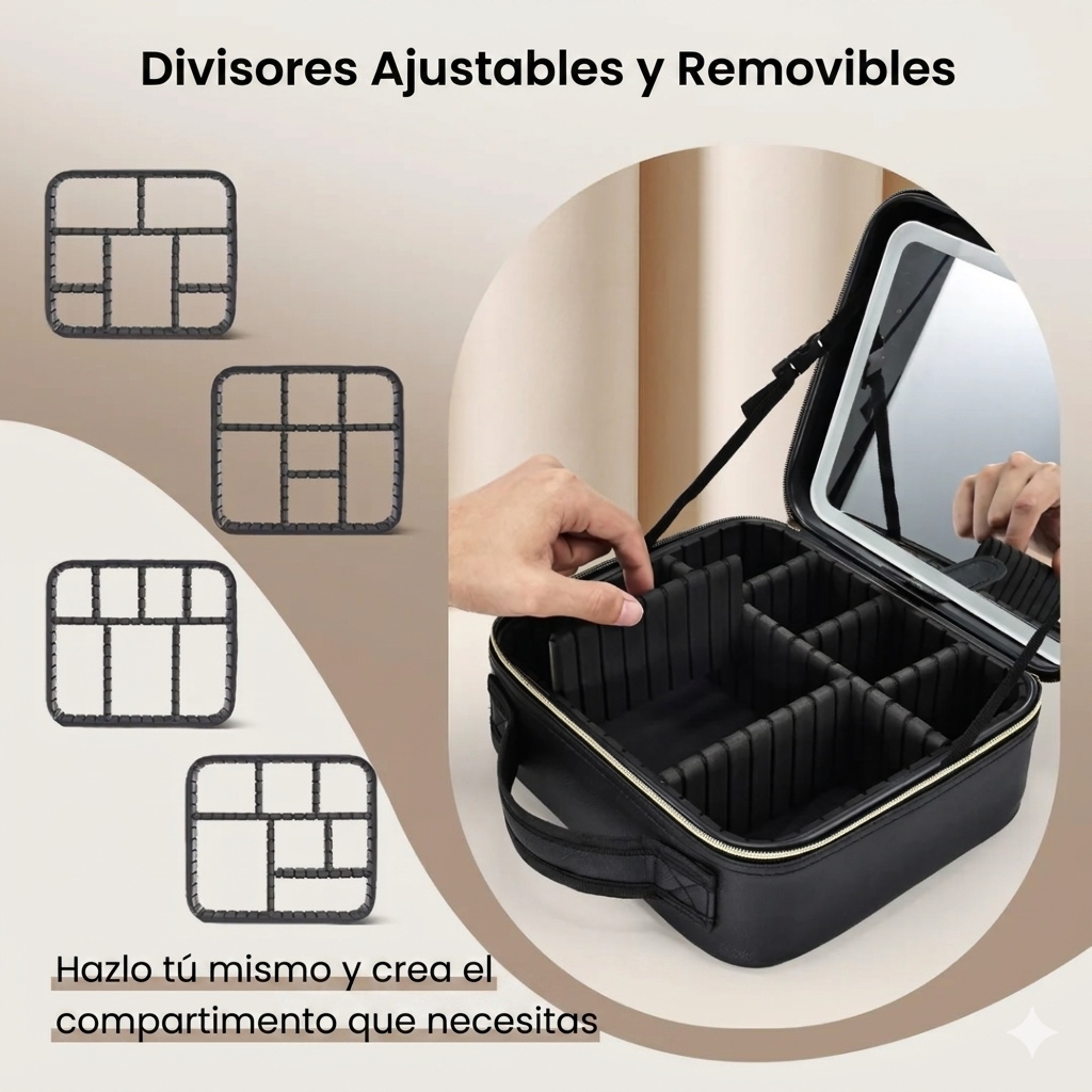 Cosmetiquera con Espejo y Luz Led
